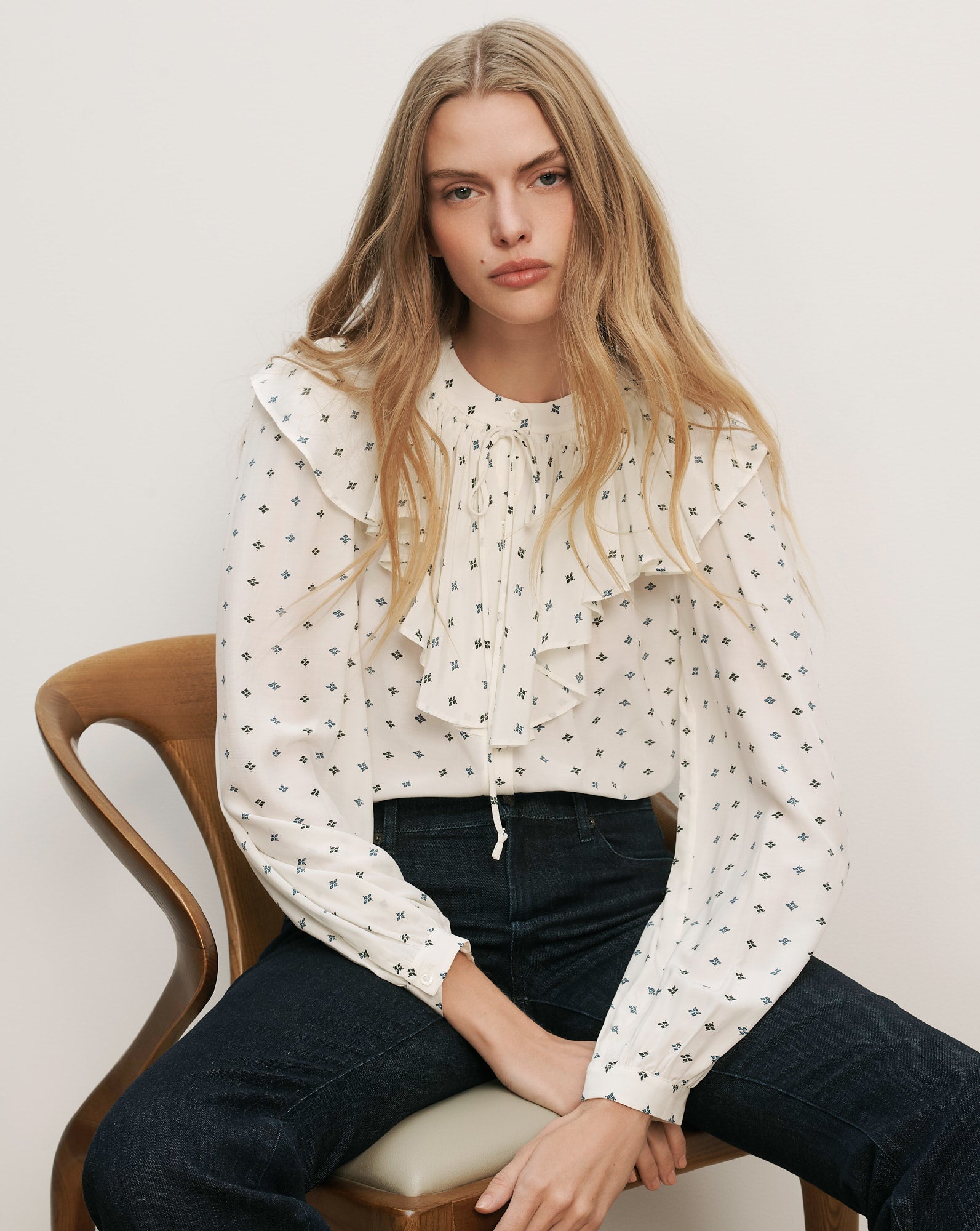 Veronica Beard Gomez Ruffled Blouse Ecru Multi