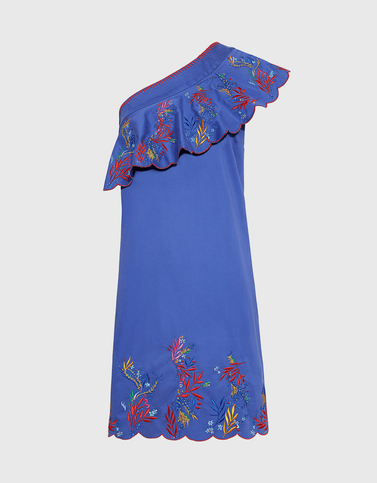 Saloni Esme Ruffle One-Shoulder Embroidered Mini Dress -