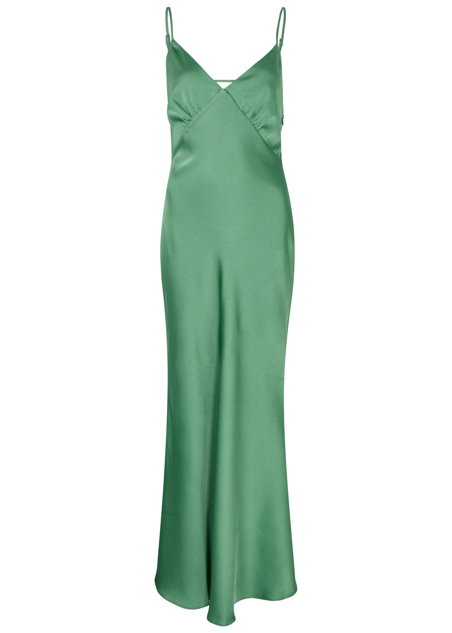 Misha Vida Satin Maxi Slip Dress - Teal - M M