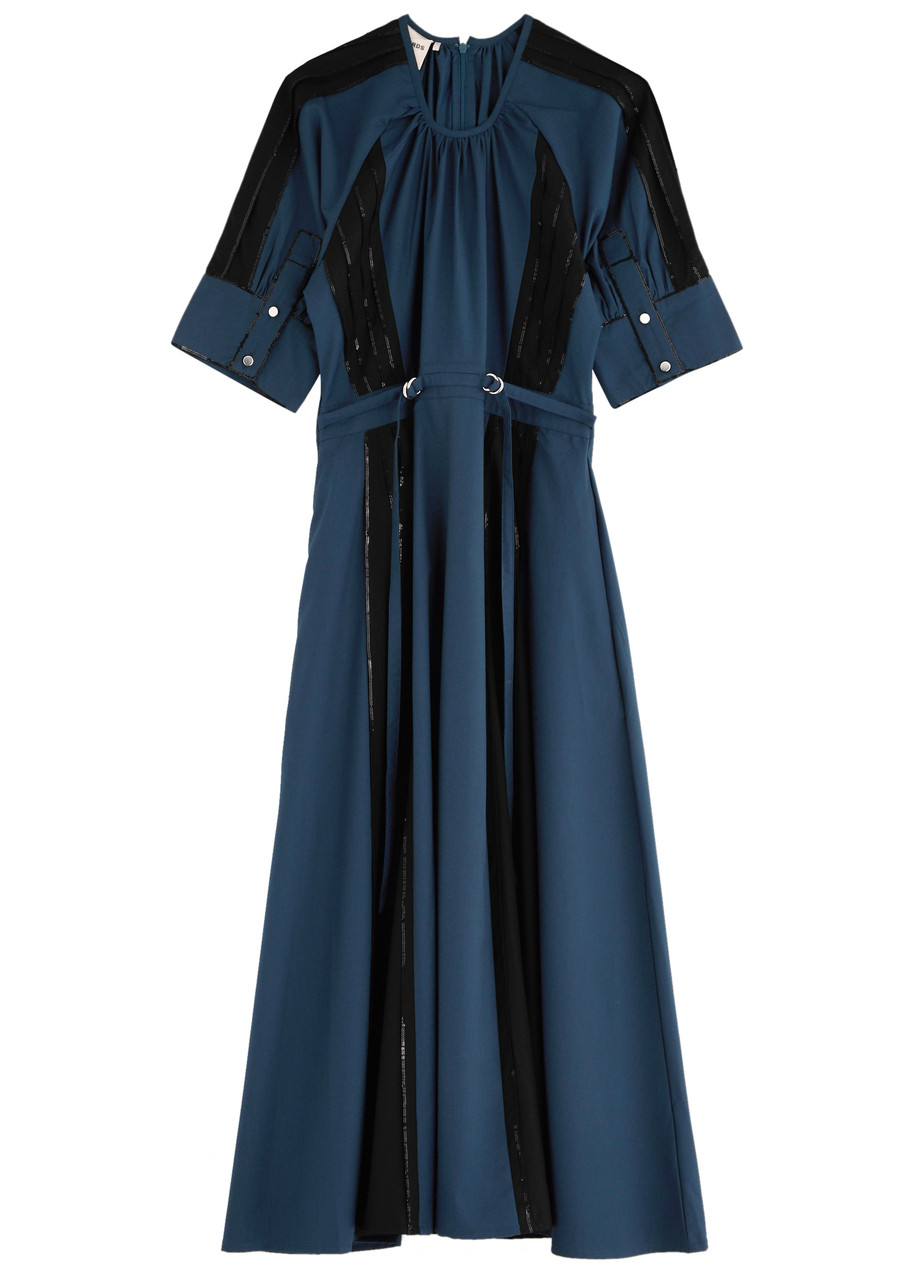 Lovebirds Sequin-embellished Belted Midi Dress - Navy - L