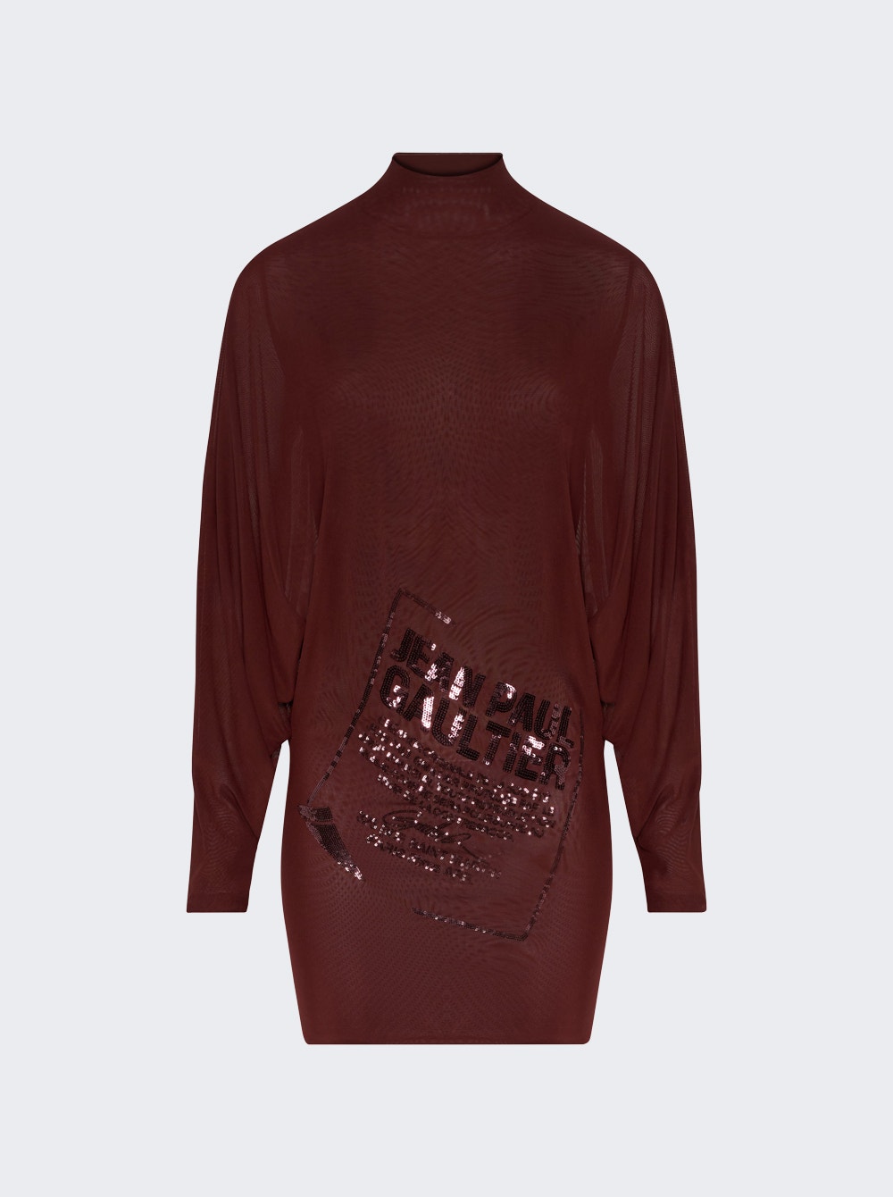 Embroidered Mesh Short Dress With Bat Sleeves Burgundy