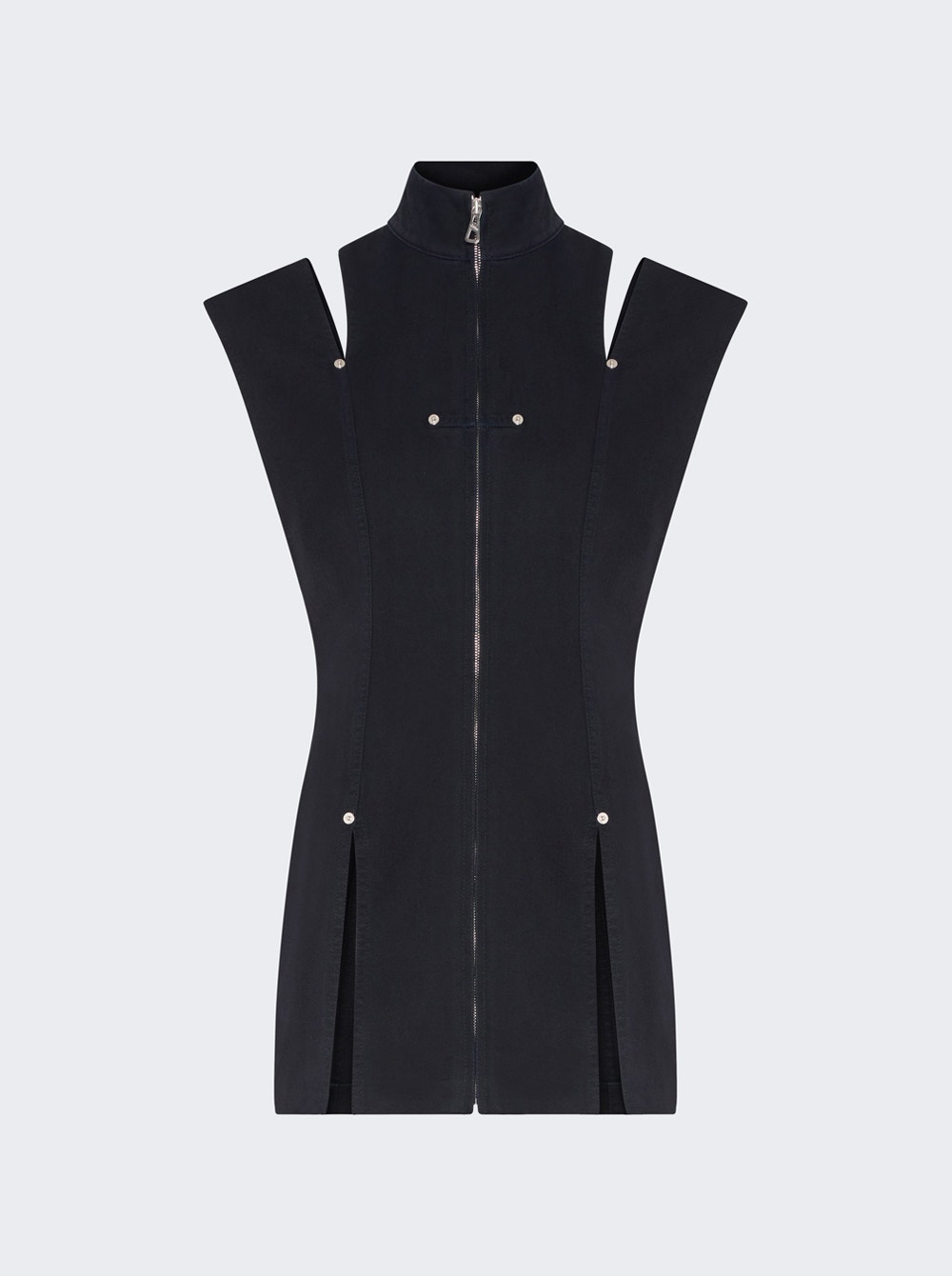 Overdyed Denim Slit Detail Short Dress Navy