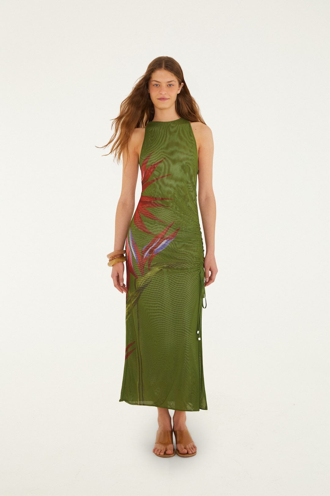 Dark Green Strelitzia Maxi Dress, STRILITZIA DARK GREEN
