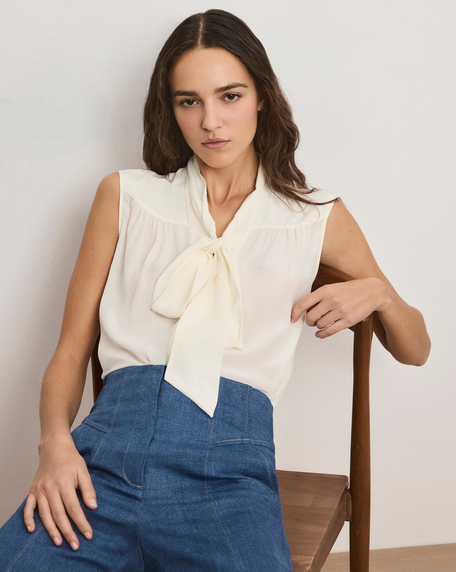 Veronica Beard Magnolia Tie-Neck Blouse Dove White
