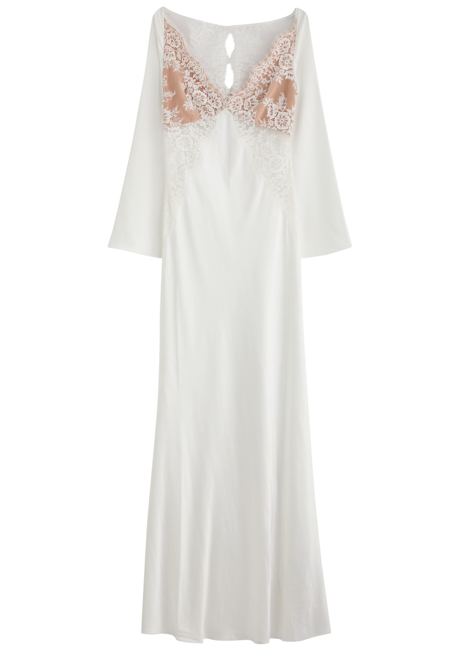 Self-portrait X Christopher Kane Lace and Satin Maxi Dress - White - L