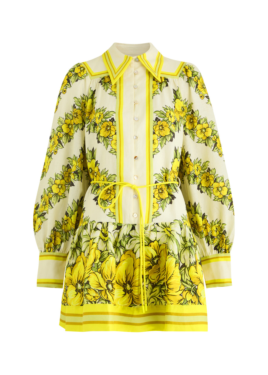 Alemais Gisela Printed Linen Mini Shirt Dress - Yellow -