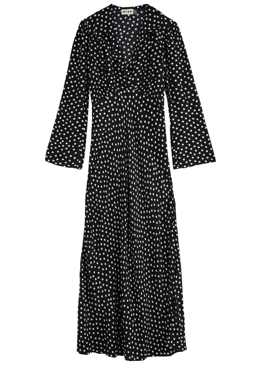 Rixo Lynne Polka dot Woven Midi Dress - Black - S