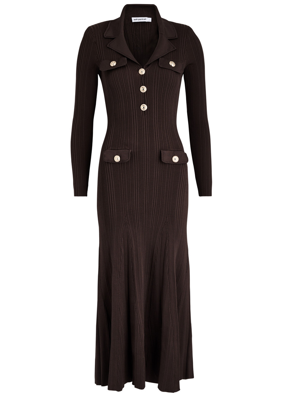 Self-portrait Ribbed-knit Maxi Dress - Brown - M M