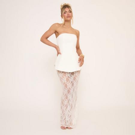 Bandeau Tailored Maxi Dress In White Lace, Women's Size