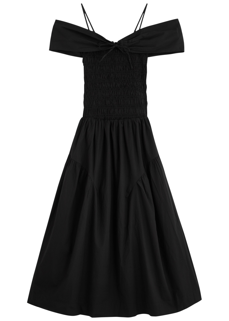 Damson Madder Esmerelda Smocked Cotton Midi Dress - Black -
