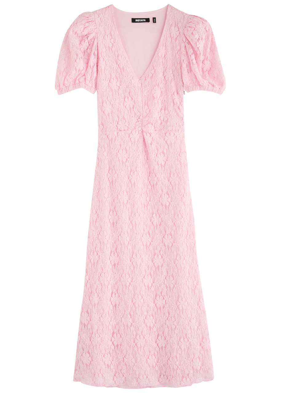 Rotate Floral Lace Midi Dress - Light Pink -