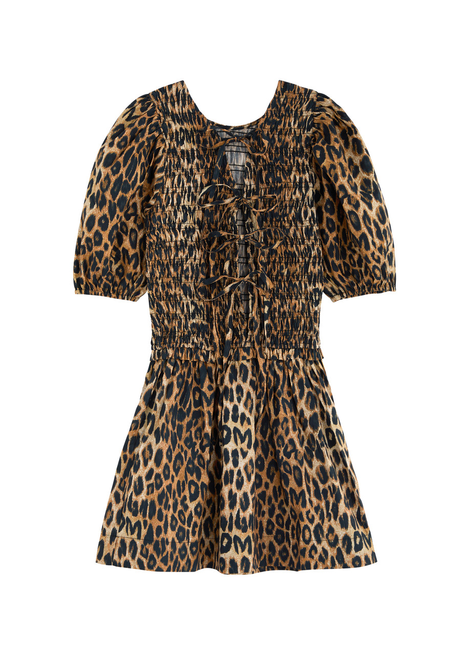 Damson Madder Bluebelle Reversible Leopard-print Cotton Mini Dress -
