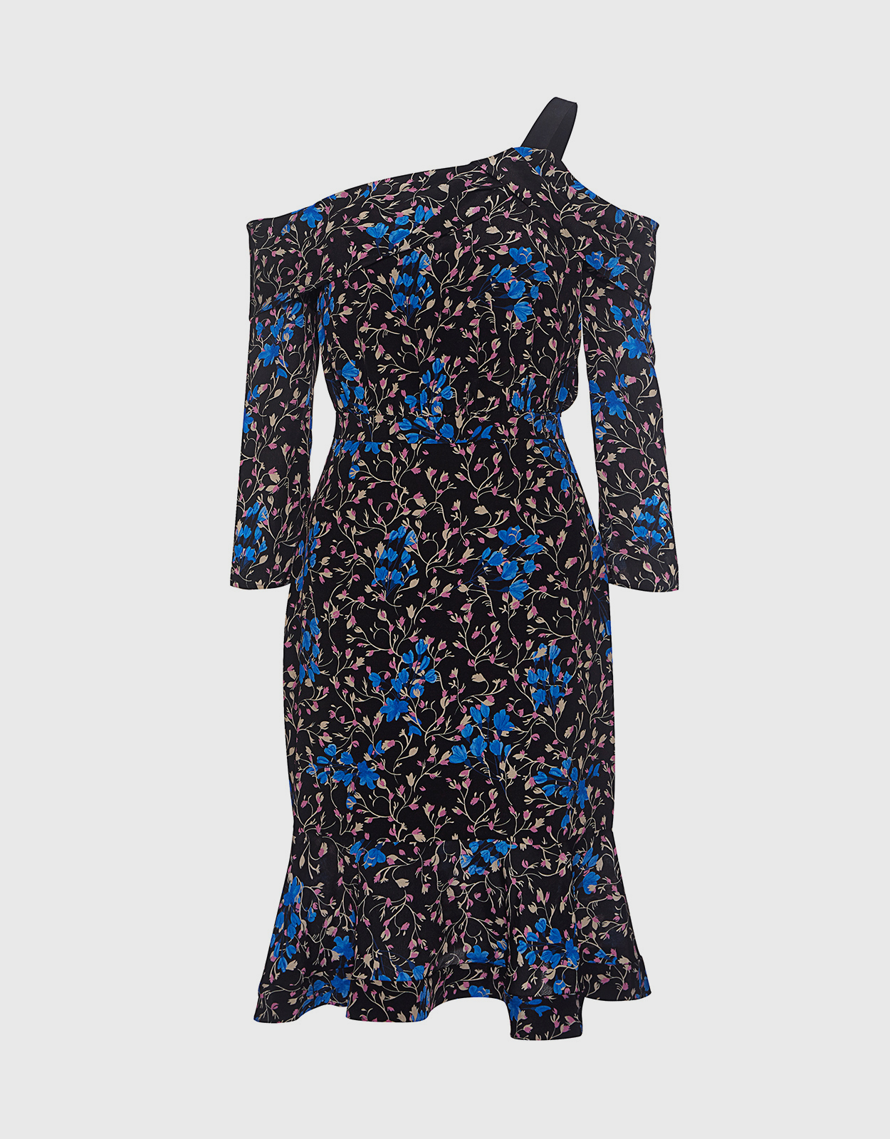 Saloni Tricia Off-the-Shoulder Silk Floral Ruffled Dress -