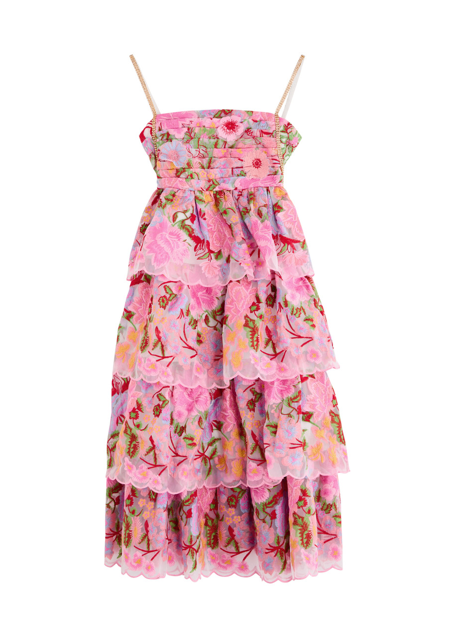Marlo Kids Glam Floral-embroidered Tiered Organza Dress