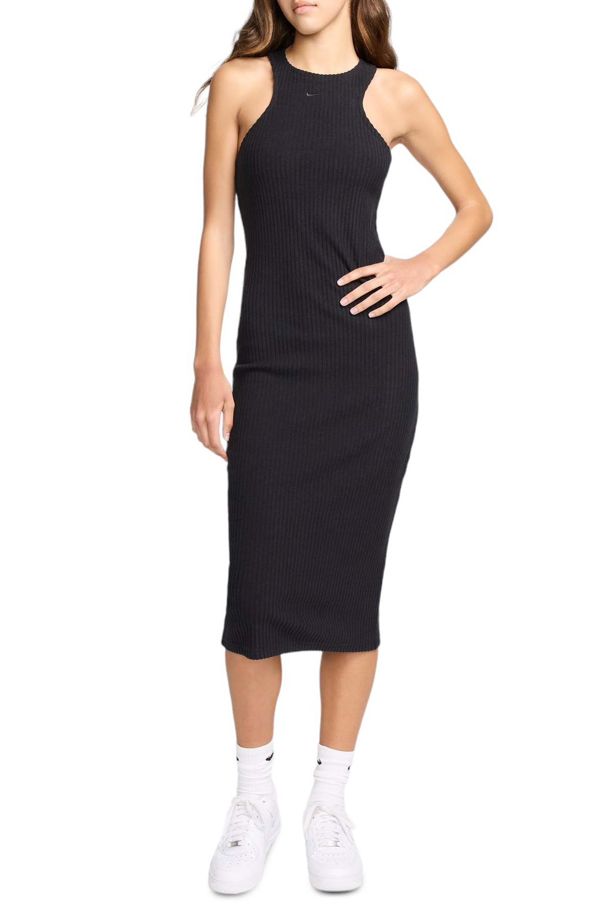 Women Sportswear Chill Knit Slim Sleeveless Ribbed Midi Dress Black Dress Black