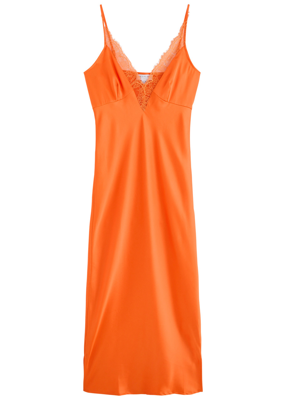 Never Fully Dressed Lily Lace-trim Satin Midi Dress - Orange - M