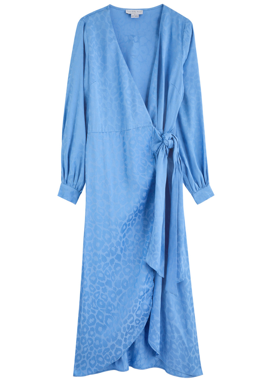 Never Fully Dressed Vienna Leopard-jacquard Midi Wrap Dress - Blue - L