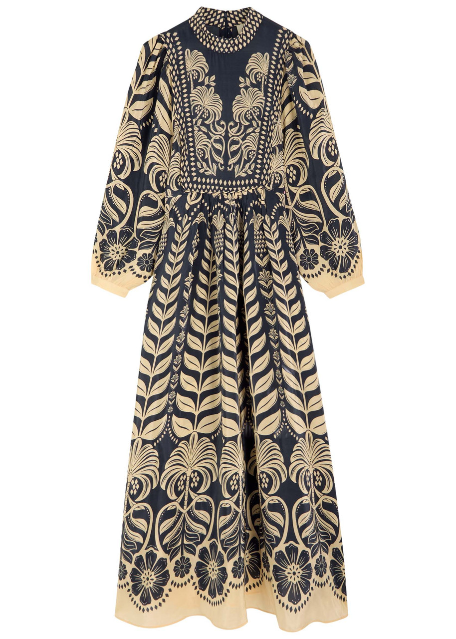Farm Rio Ainika Printed Satin Maxi Dress - Dark Blue - M M