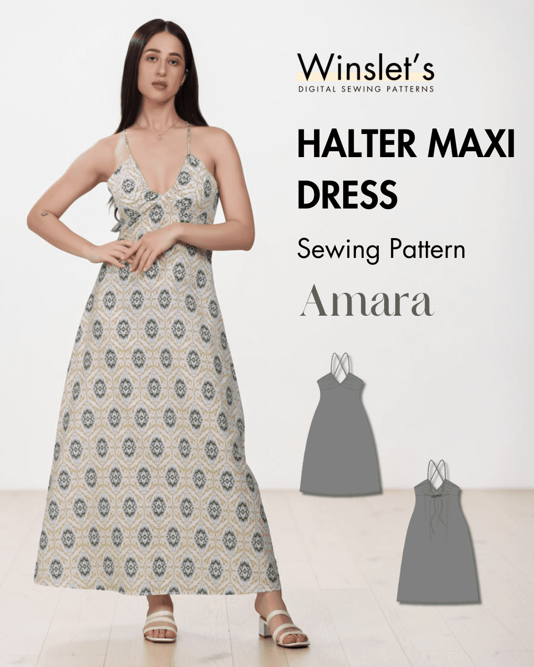 Halter Maxi Dress Sewing Pattern 'Amara'