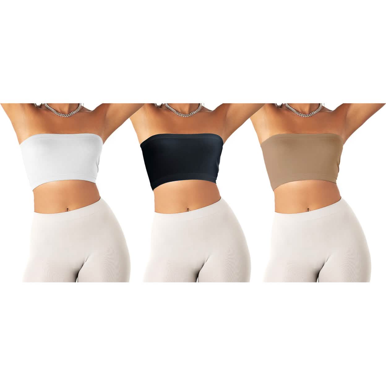 -Pack: Women's Seamless Strapless Bandeau Crop Tube Top Bra Bralettes - X