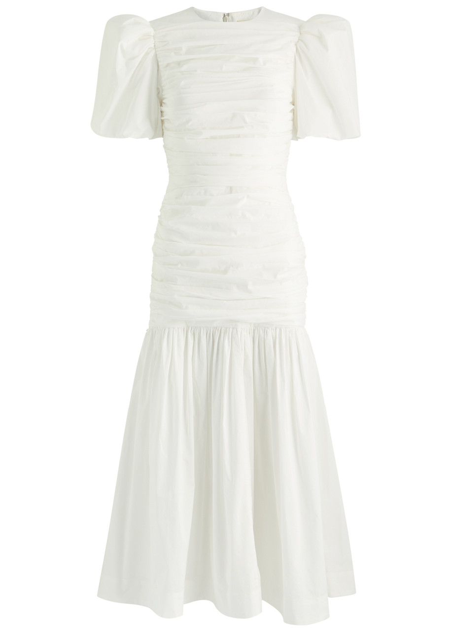 DE LA Vali Mencia Ruched Cotton Midi Dress - White - L