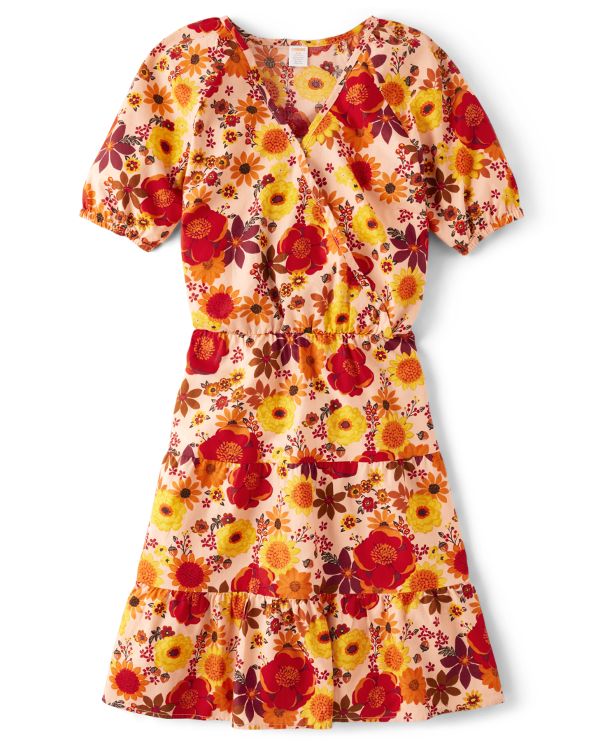 Gymboree | Womens | Mommy And Me Floral Flannel Tiered Dress - Happy Harvest in Orange | Size Medium