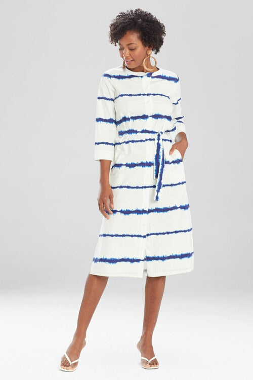 Shima Light Poplin Tie Belt Dress - WhiteNavy