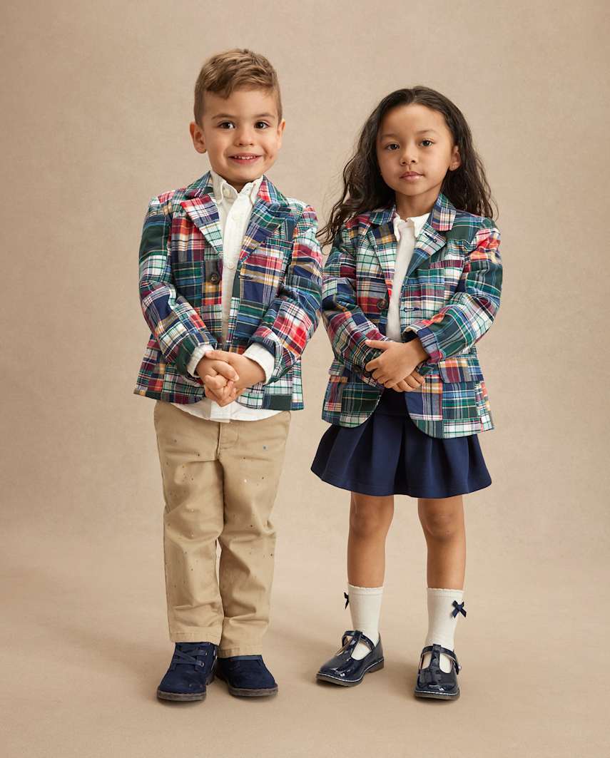 Gymboree | Kids Plaid Madras Poplin Blazer - Campus Cuties in Green | Size -