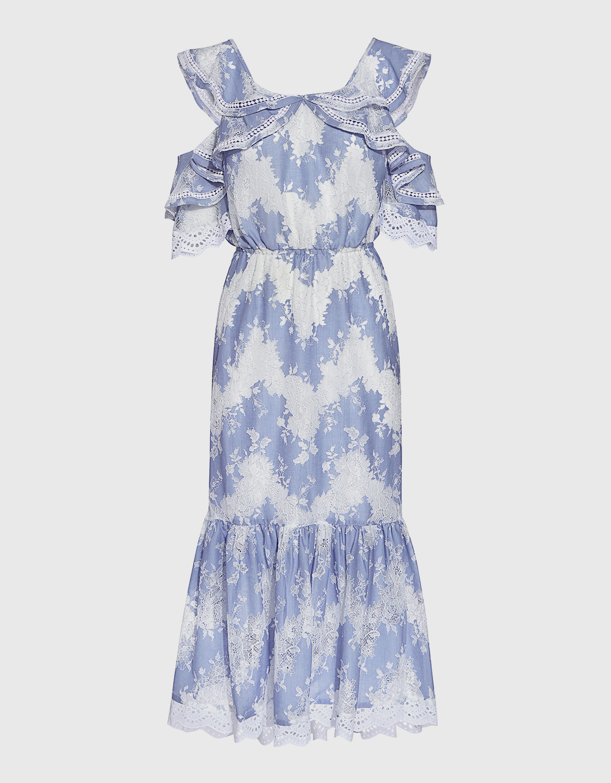 Marissa Webb Kendra Floral Eyelet Lace Trim Ruffled Midi Dress