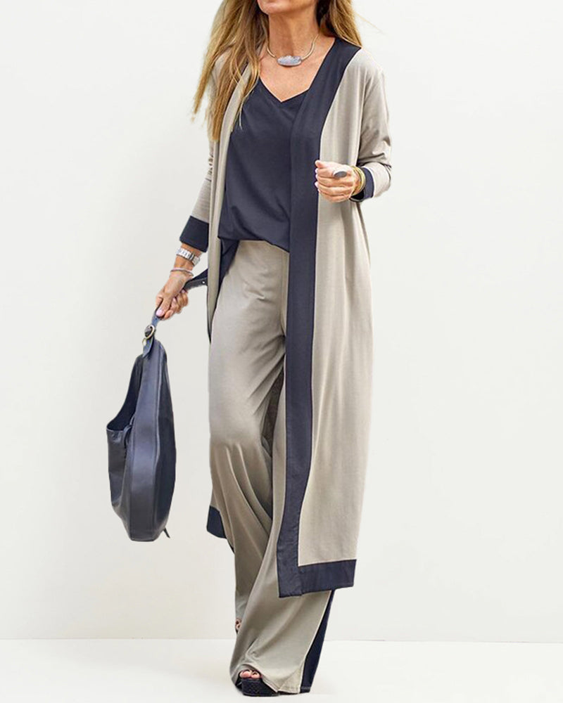Zeagoo Women's Cardigan Sets Piece Pants Suits Dressy Casual Long Sleeve Lounge Sets Loose Fit Pajamas Set - Khaki S