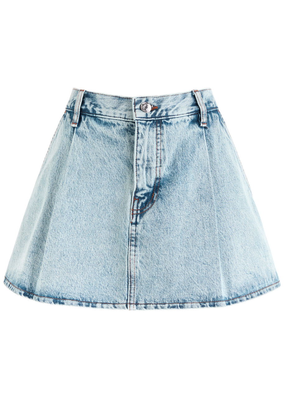 Frame Pleated Denim Mini Skirt - Blue - W S
