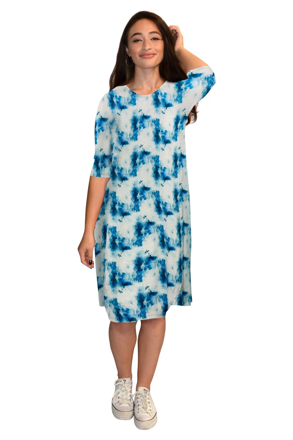 Classic Knee Length A-Line Shirt Dress - Bright Blue Flash Small