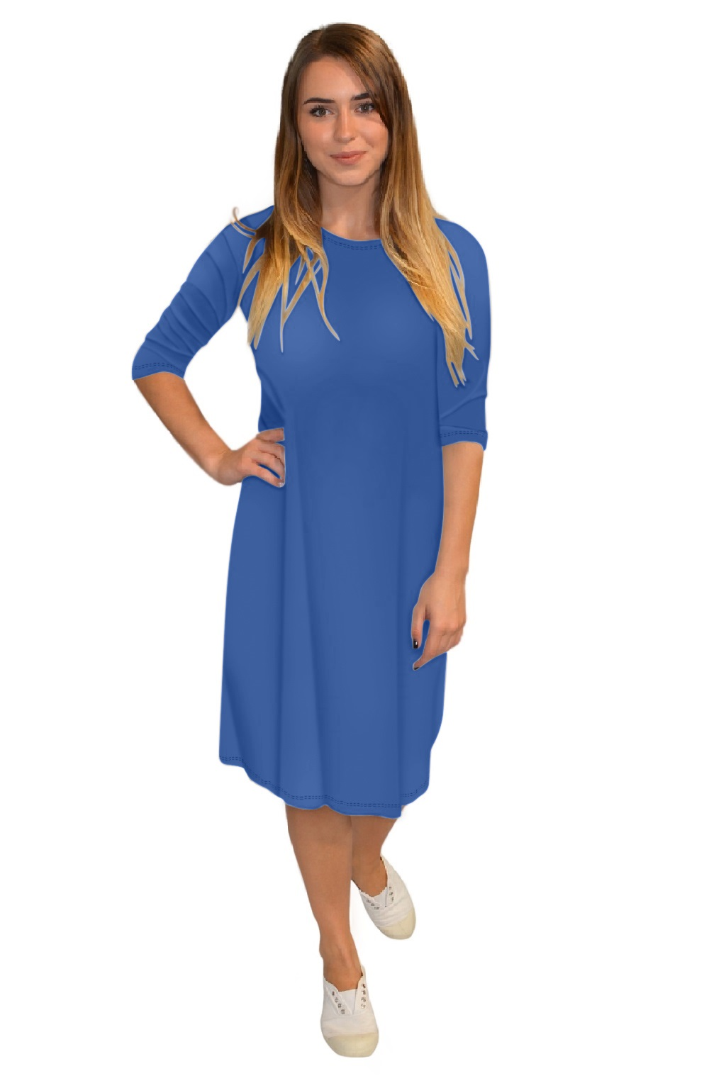 Classic Knee Length A-Line Shirt Dress - Cobalt Small