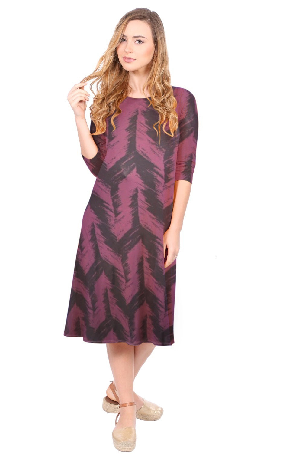 Past The Knee Shirt Dress - Comfortable A-Line Silhouette - Aubergine Black Brushed Small