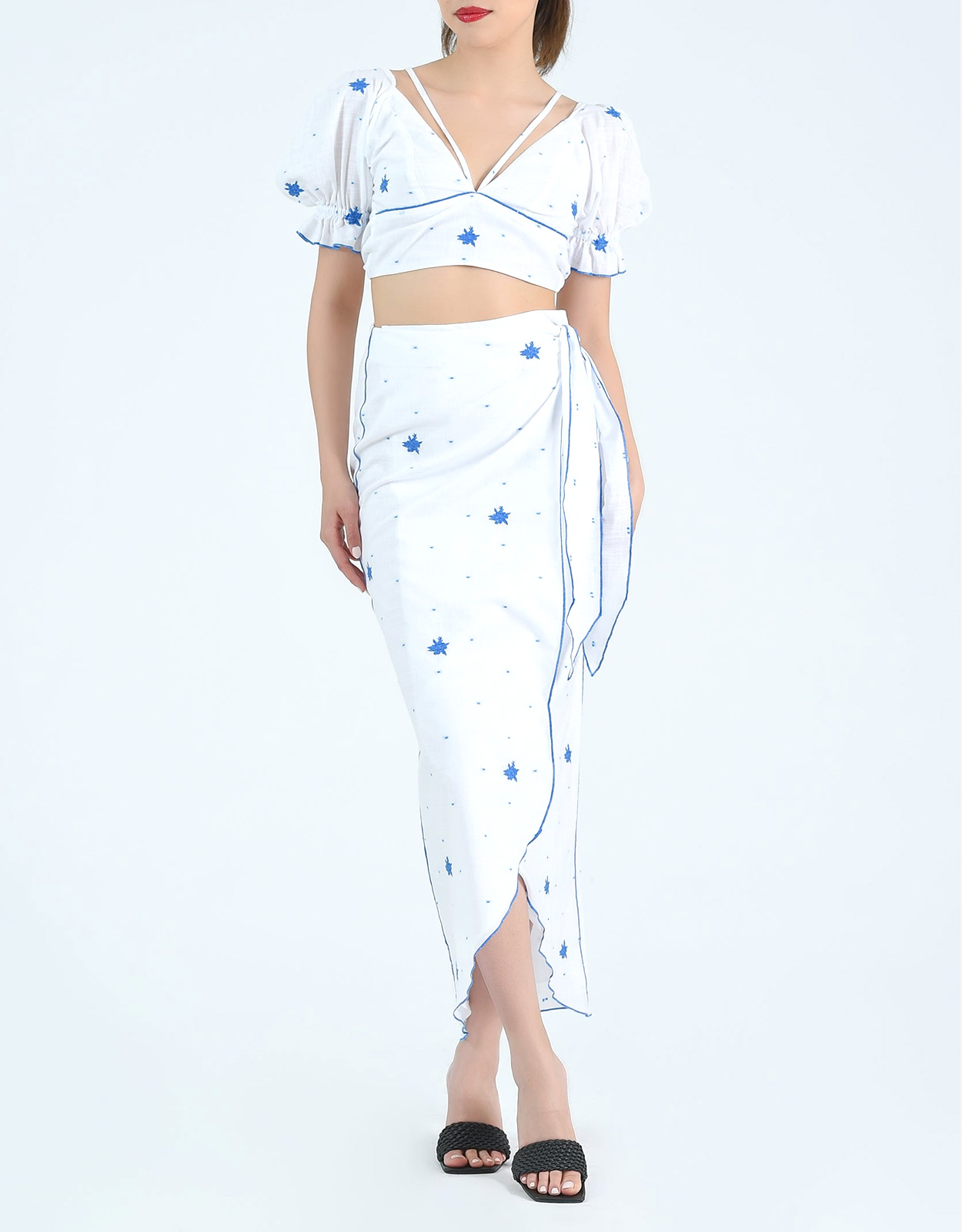 Fanm Mon Nisan Crop Top And Midi Skirt Set-White - X