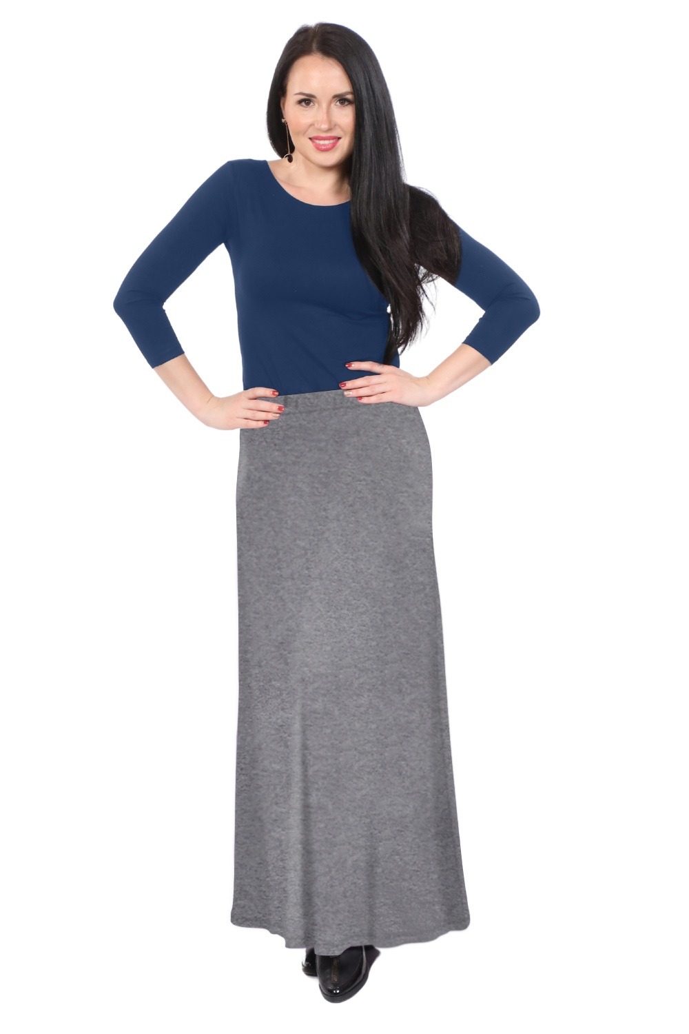 Flowing A-Line Maxi Skirt - Stretch Comfort Waistband - Charcoal Grey Medium