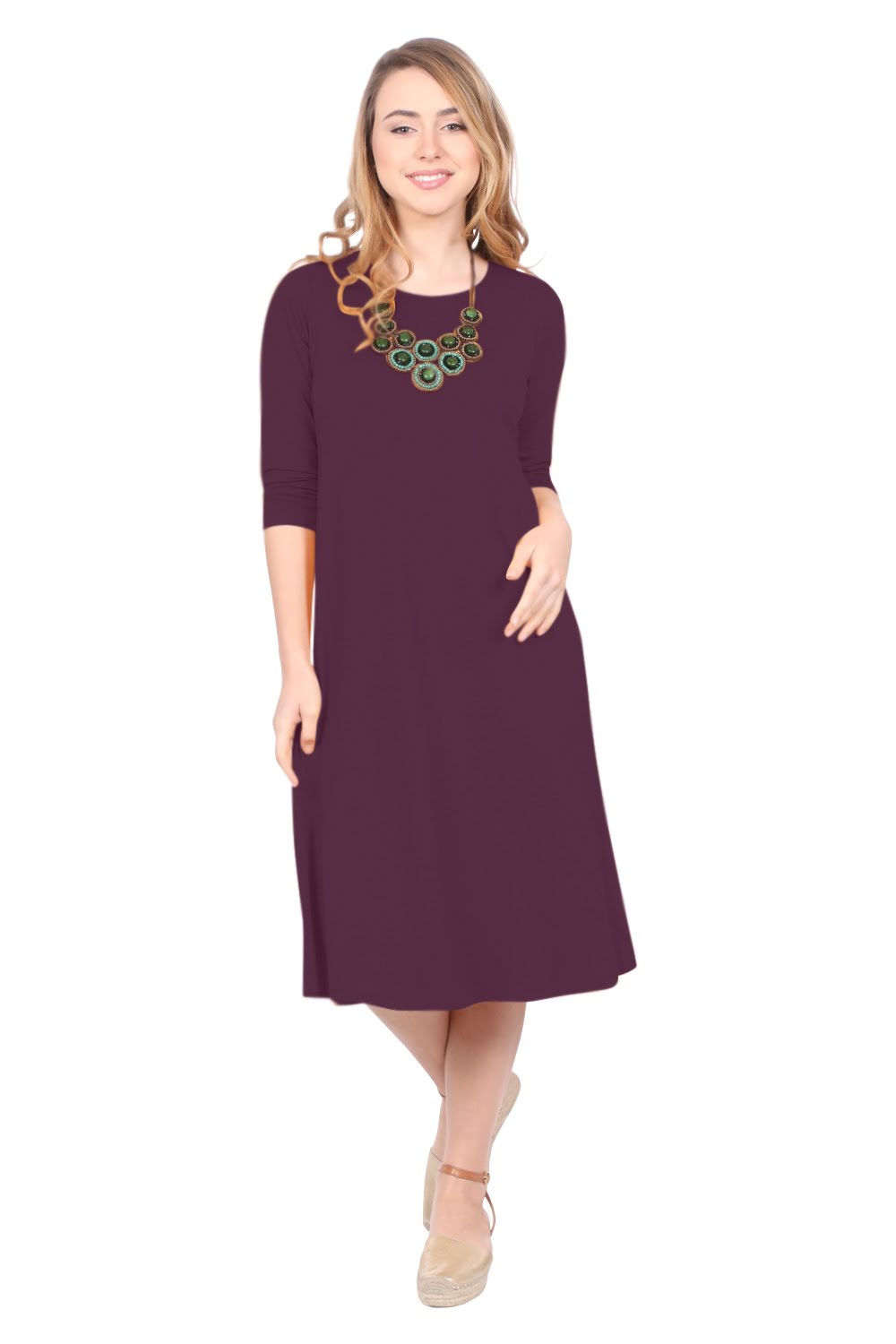 Past The Knee Shirt Dress - Comfortable A-Line Silhouette - Eggplant Medium