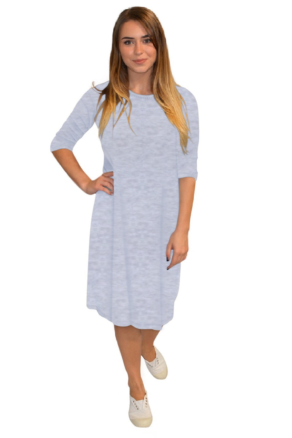 Classic Knee Length A-Line Shirt Dress - Heather Grey Medium
