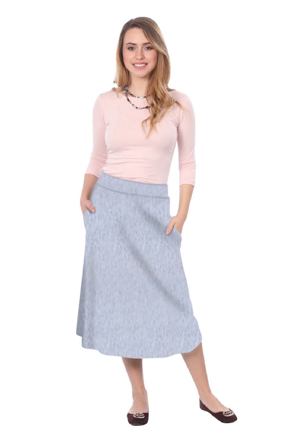 The Perfect A-Line Midi Skirt with Pockets - Heather Grey Medium