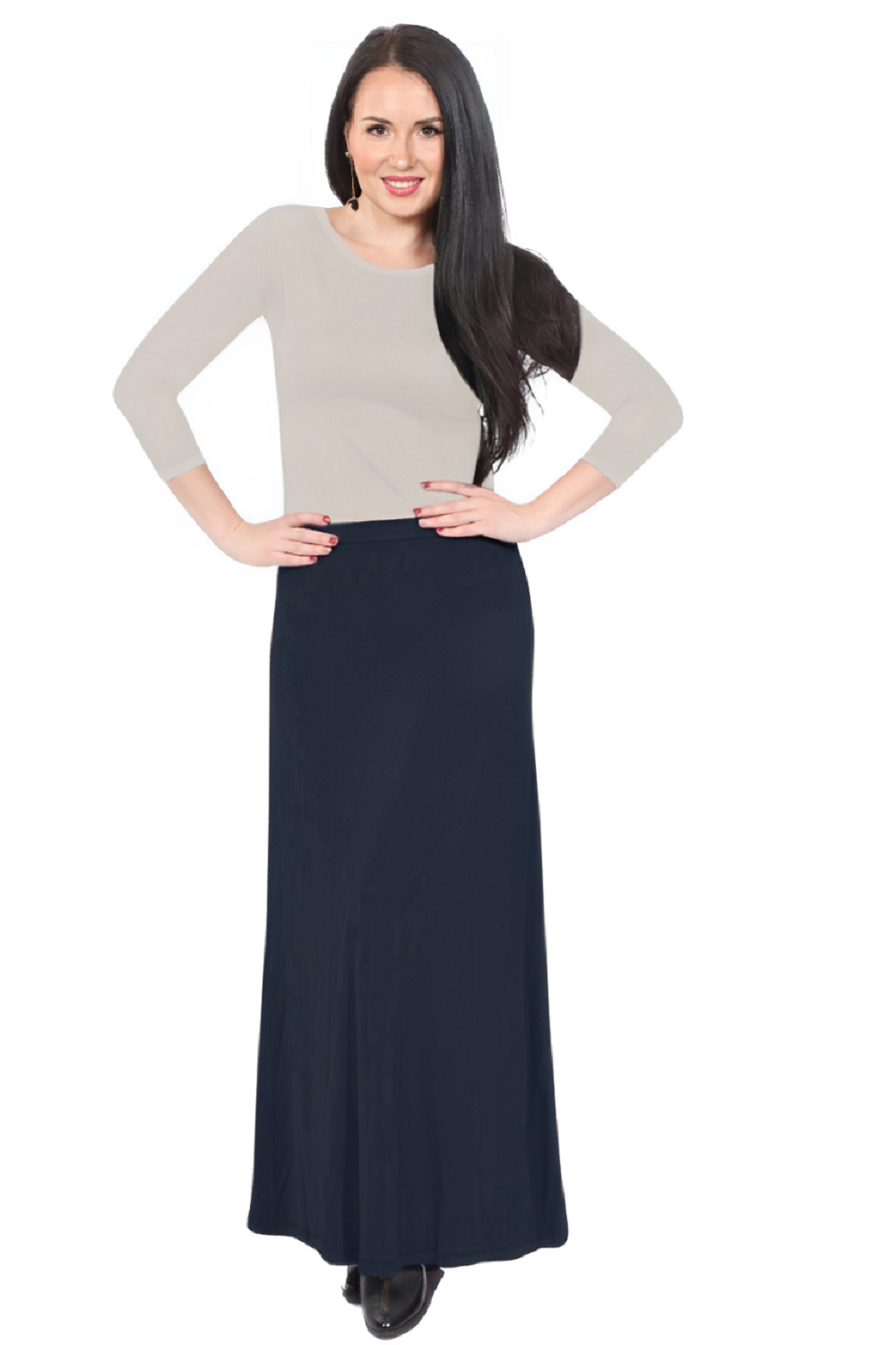 Flowing A-Line Maxi Skirt - Stretch Comfort Waistband - Midnight Navy Medium