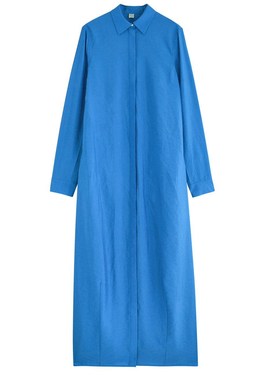 Toteme Crinkled Silk-blend Maxi Shirt Dress - Blue - S