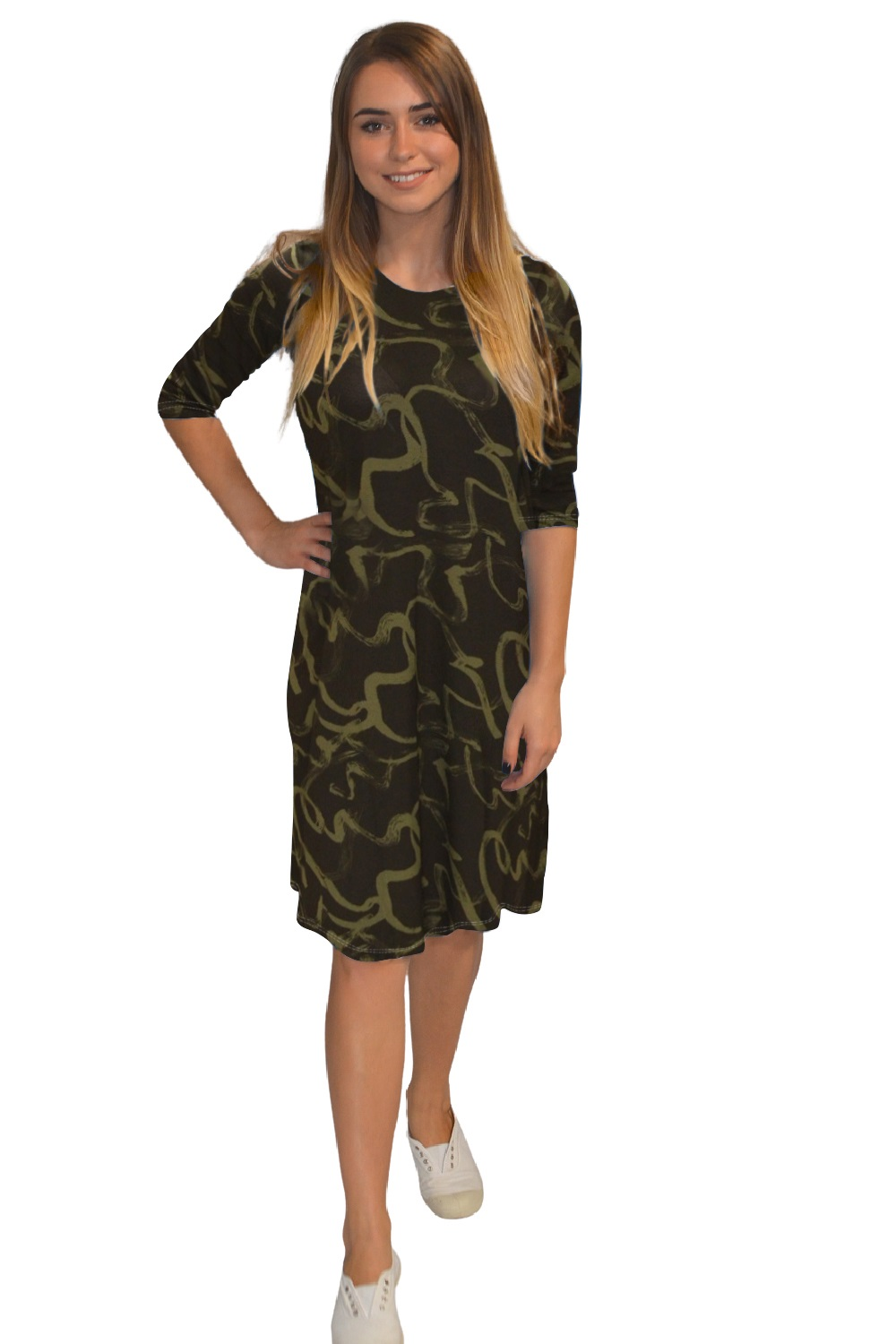 Classic Knee Length A-Line Shirt Dress - Black Olive Freestyle Small