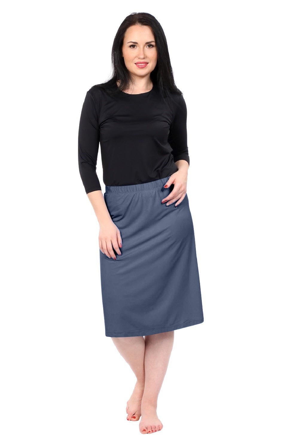 Modest Knee Length Swim, and Sports Skirt with UPF + UV protection - Denim Blue Small