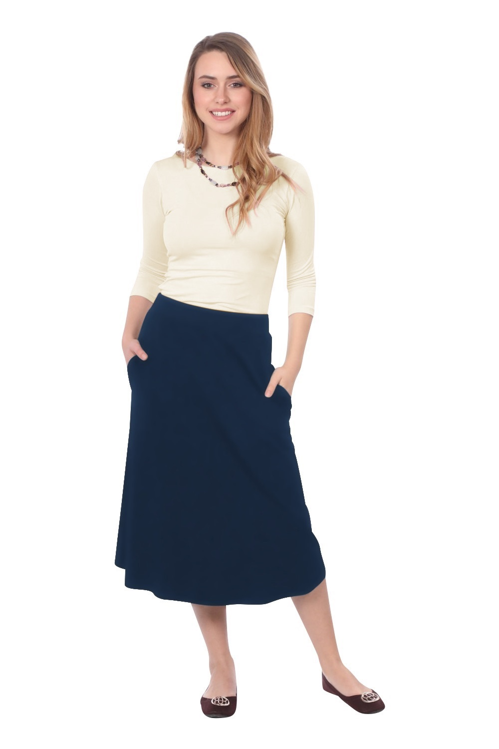 The Perfect A-Line Midi Skirt with Pockets - Navy Large