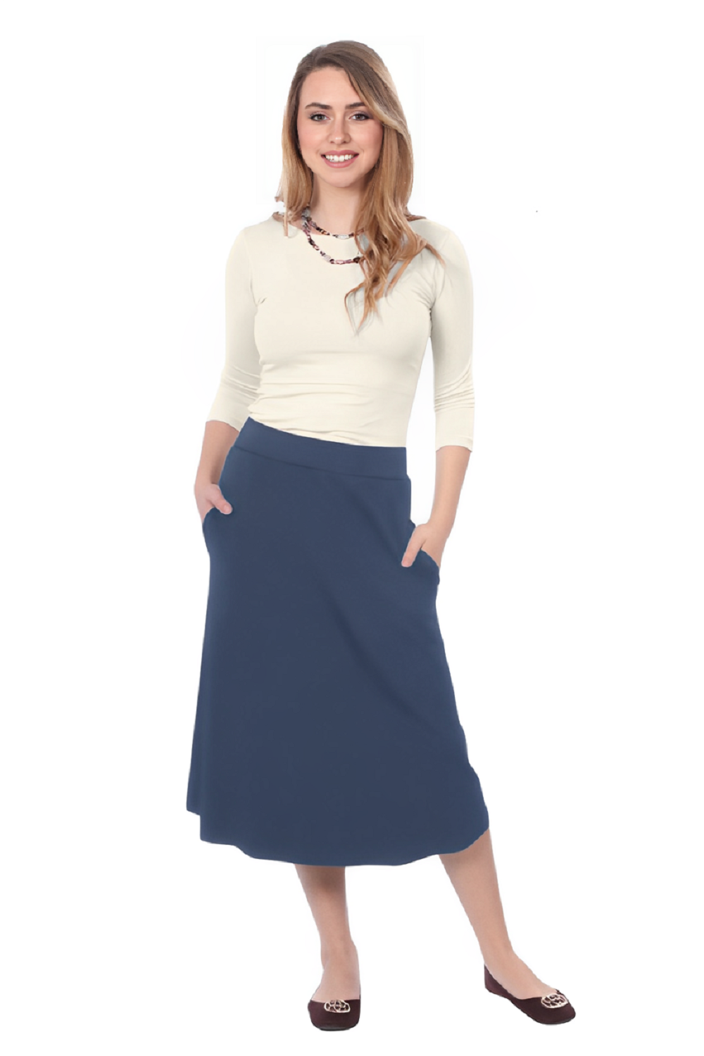 The Perfect A-Line Midi Skirt with Pockets - Jeans Blue Large