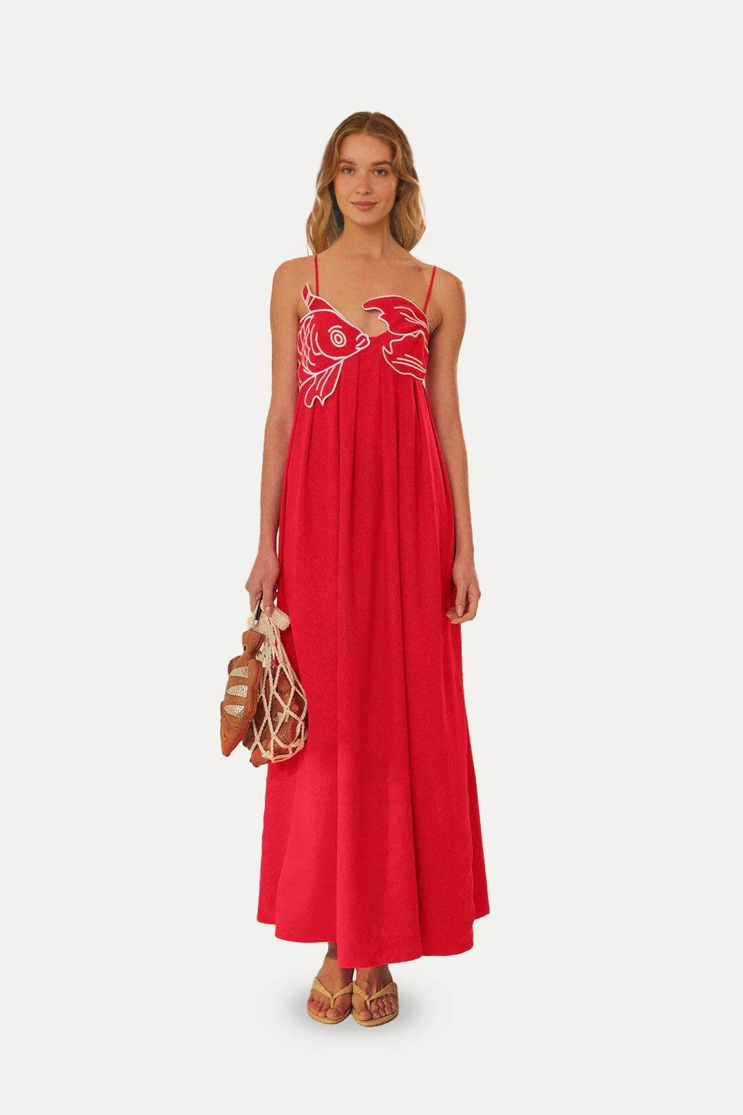 Red Fish Top Maxi Dress, RED