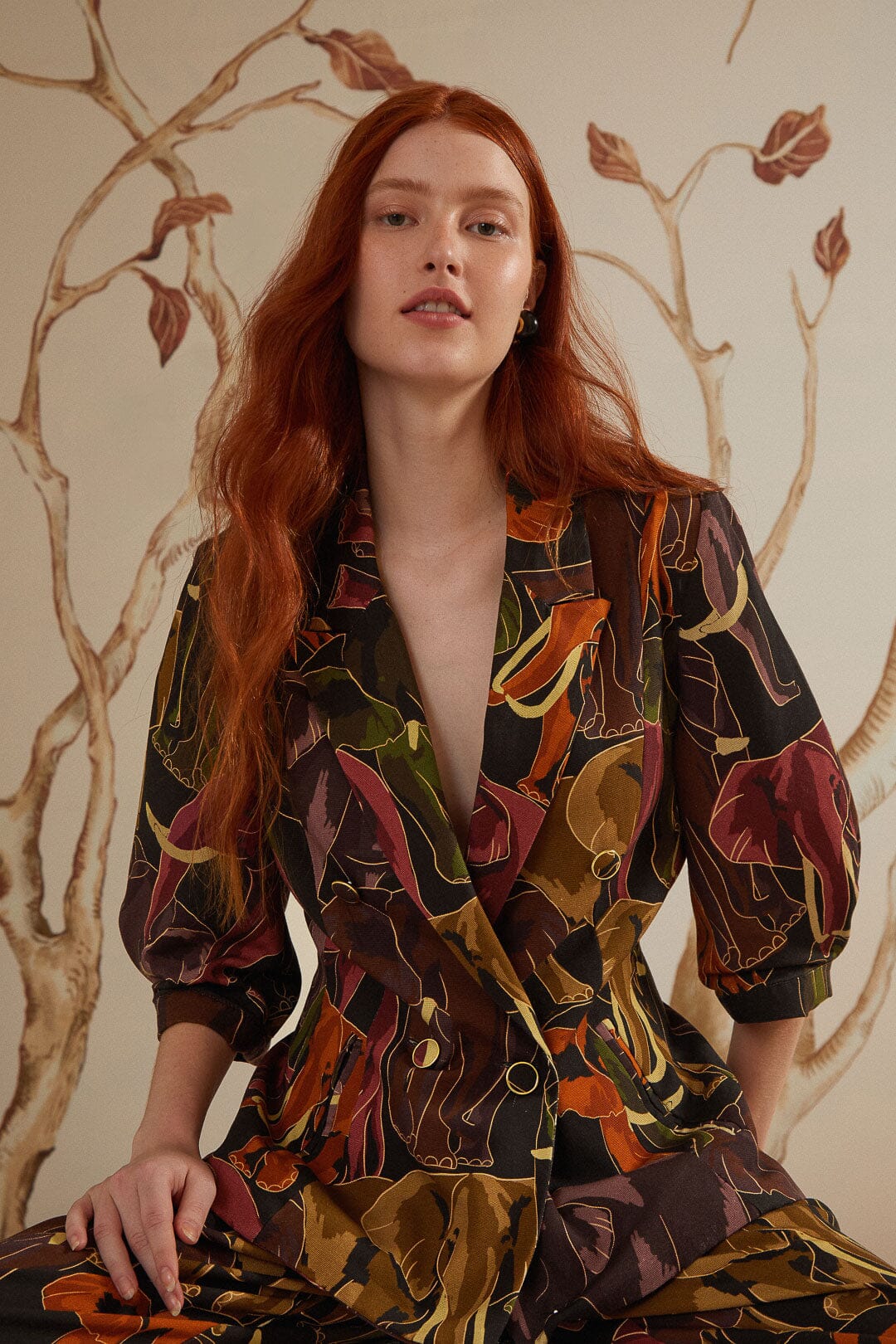 Brown Elephants Short Sleeve Blazer, ELEPHANTS BROWN