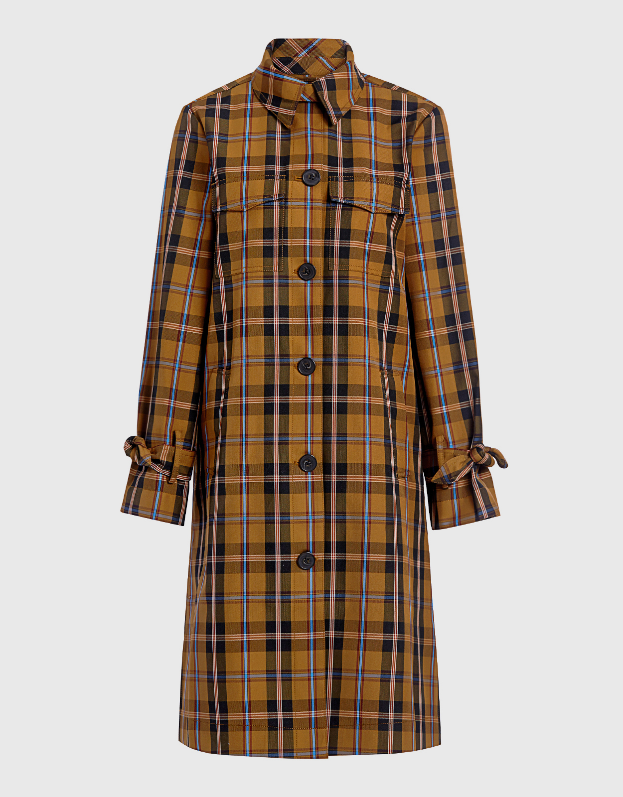 Derek Lam Crosby Plaid Long Trench Coat -