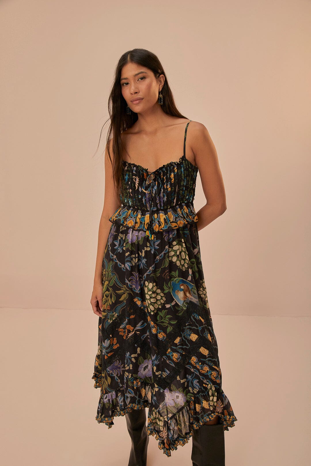 Winter Garden Black Pleated Lace Sleeveless Midi Dress, WINTER GARDEN BLACK