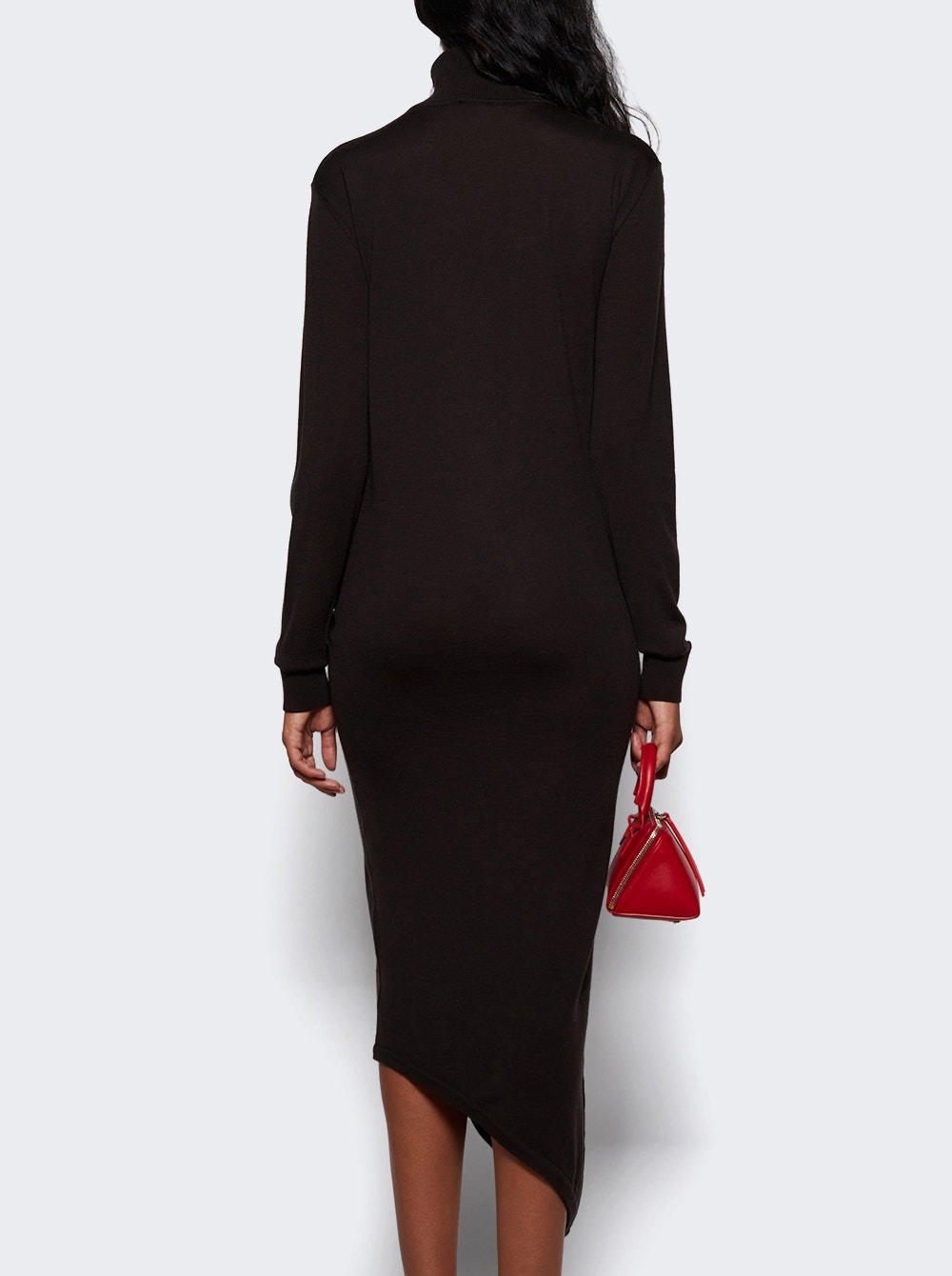 One Shoulder Wool Midi Dress Chocolate